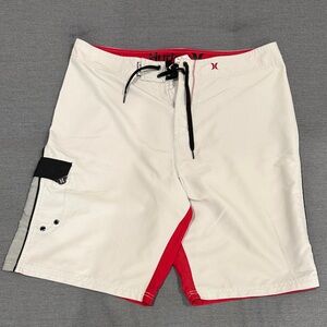Hurley Men's White and Red Board Shorts
